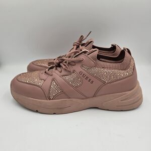 GUESS Women Sneakers Size 11 Blush Pink Rhinestone Chunky Platform Fashion Shoes
